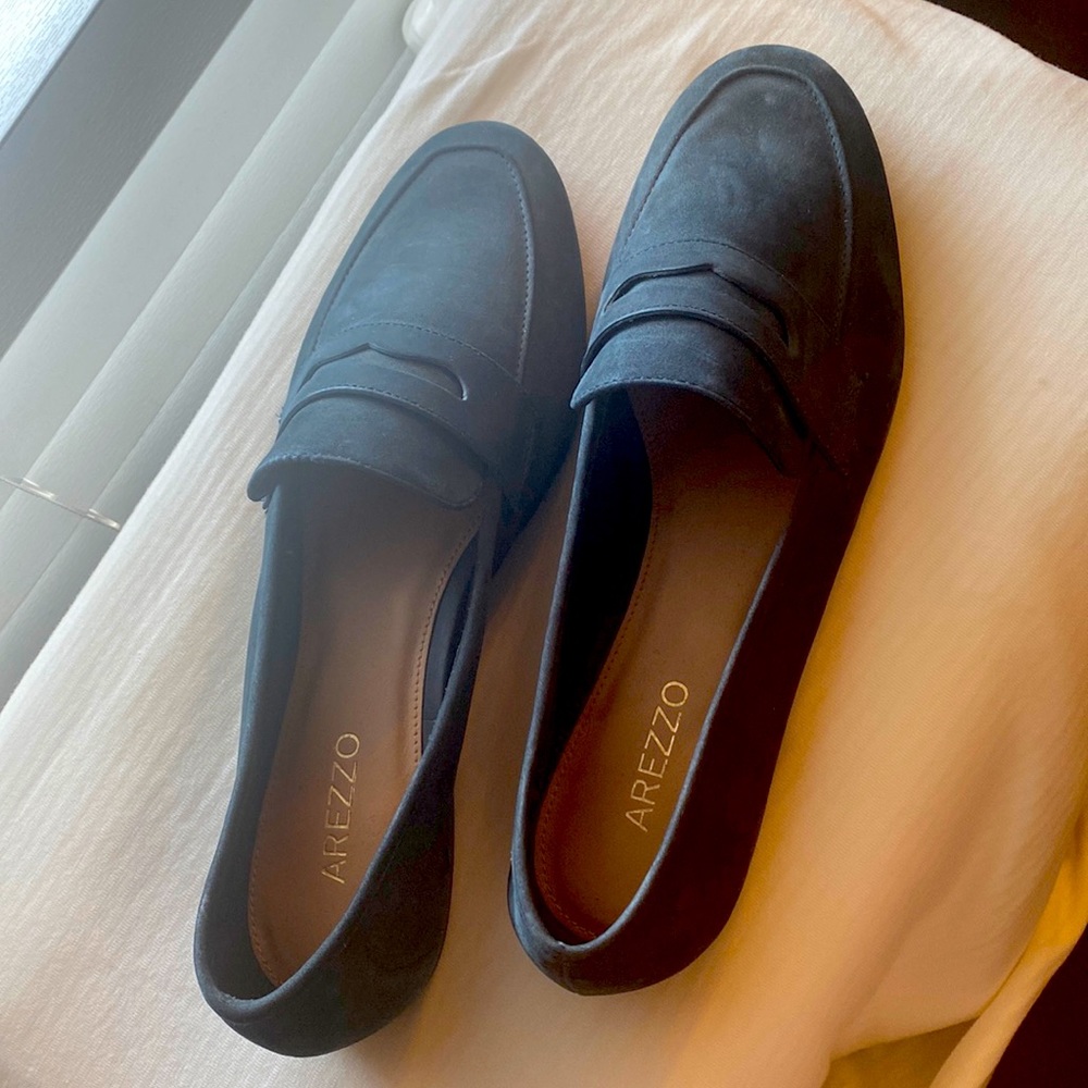 Arezzo Black Suede Penny Loafers for Women